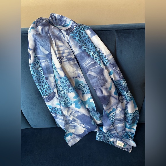 Vintage Blue Cowgirl and Leopard Print Scarf, made in Italy - Picture 1 of 9